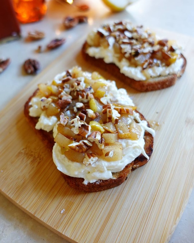 Caramelized Pear and Burrata Bruschetta