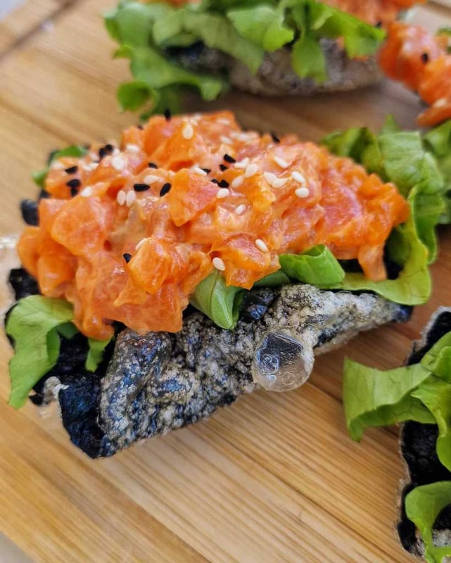 Crispy Salmon Tacos with Nori Seaweed Crackers
