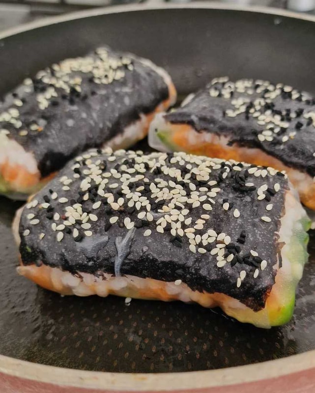 Crispy Rice Paper Sushi Rolls with Salmon, Nori and avocado recipe