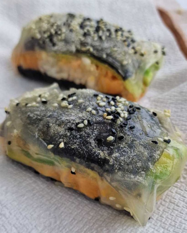 Crispy Rice Paper Sushi Rolls with Salmon, Nori and avocado recipe