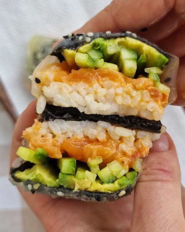 Crispy Rice Paper Sushi Rolls with Salmon, Nori and avocado recipe