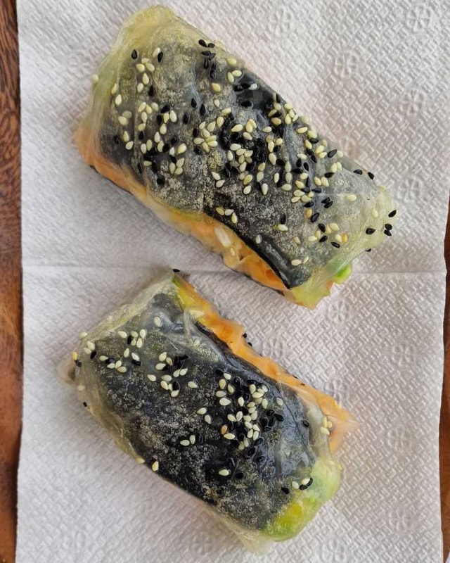 Crispy Rice Paper Sushi Rolls with Salmon, Nori and avocado recipe