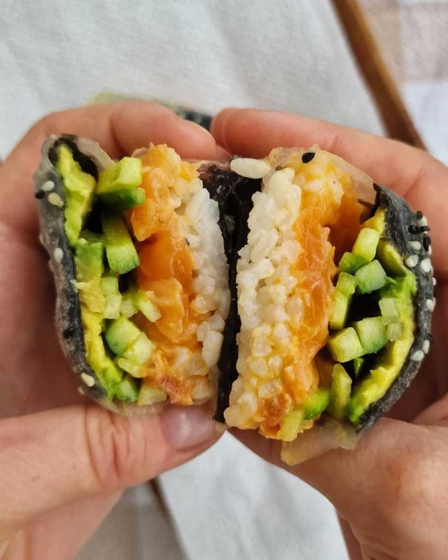 Crispy Rice Paper Sushi Rolls with Salmon, Nori and avocado recipe