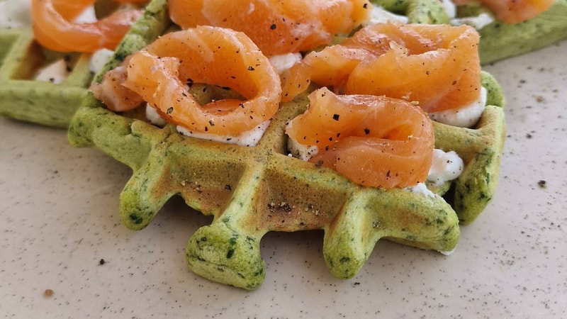 Healthy Spinach Waffles with Smoked Salmon