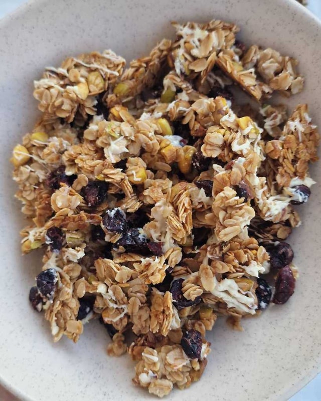 Homemade healthy Pistachio Cranberries white chocolate Granola recipe