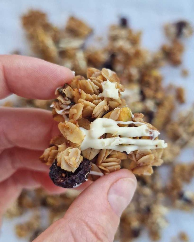 Homemade healthy Pistachio Cranberries white chocolate Granola recipe