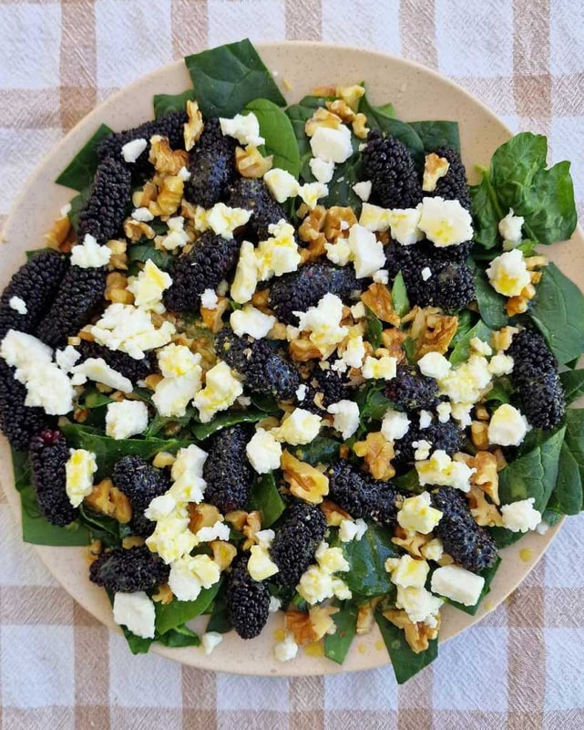Mulberry Spinach Feta Walnuts Salad recipe