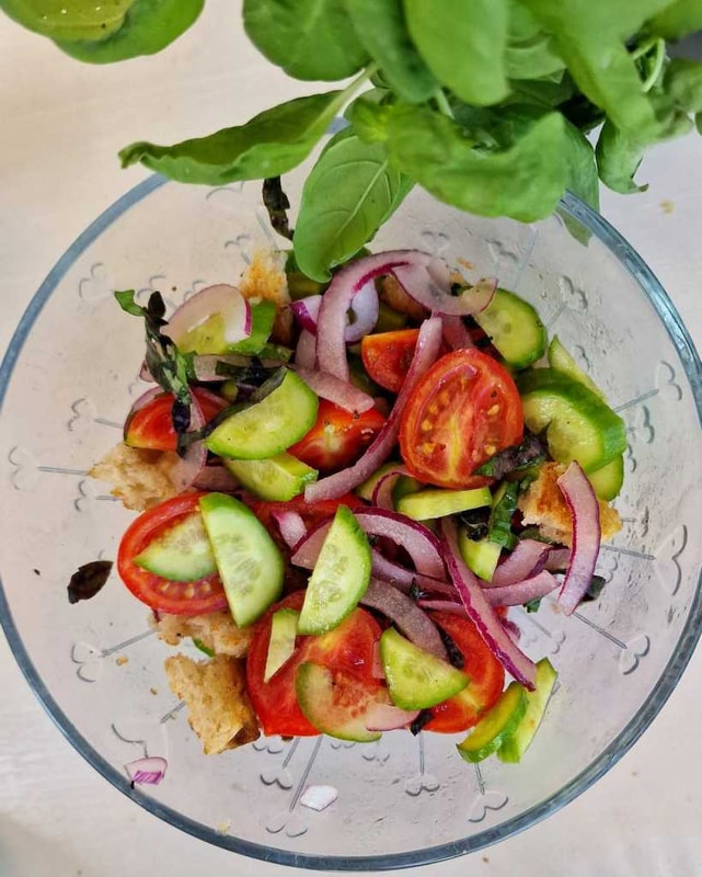 making Panzanella Salad