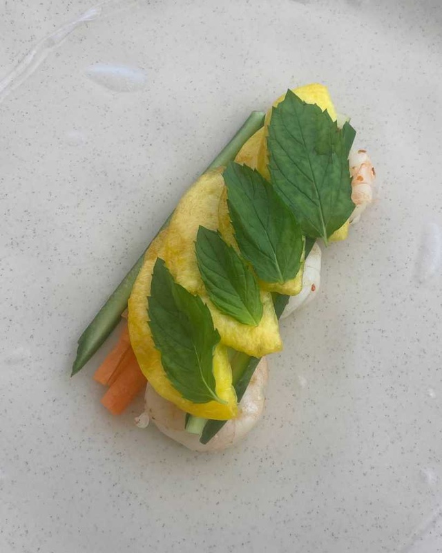 assembling Peach Shrimp Spring Roll