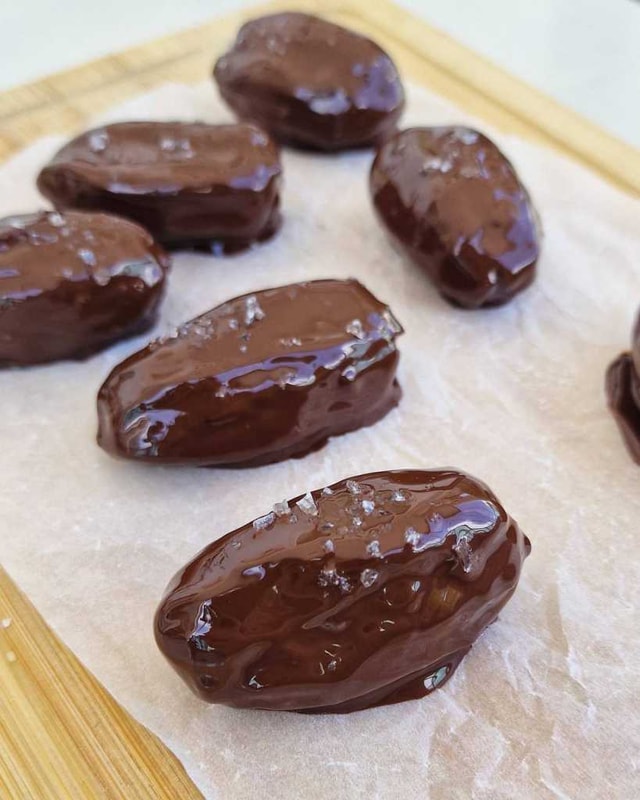 Snickers Stuffed Dates with salt