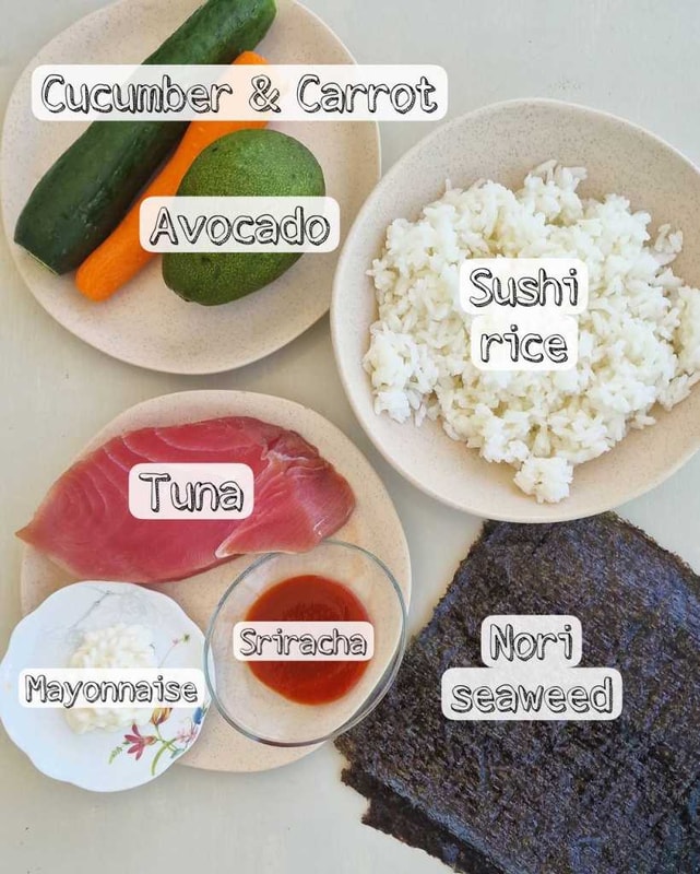 Spicy tuna hand roll ingredients