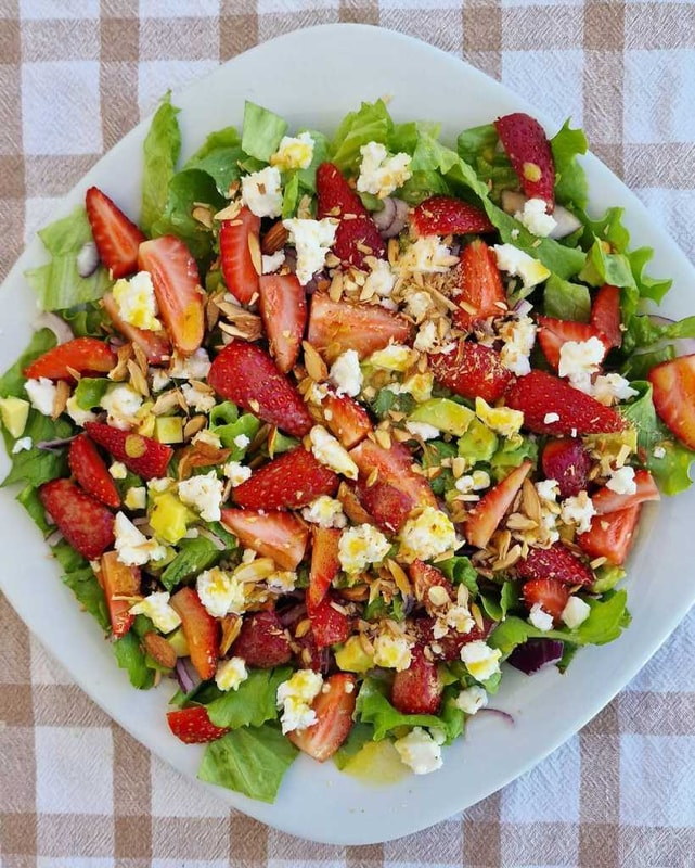 Strawberry and Avocado feta almonds onion Salad recipe