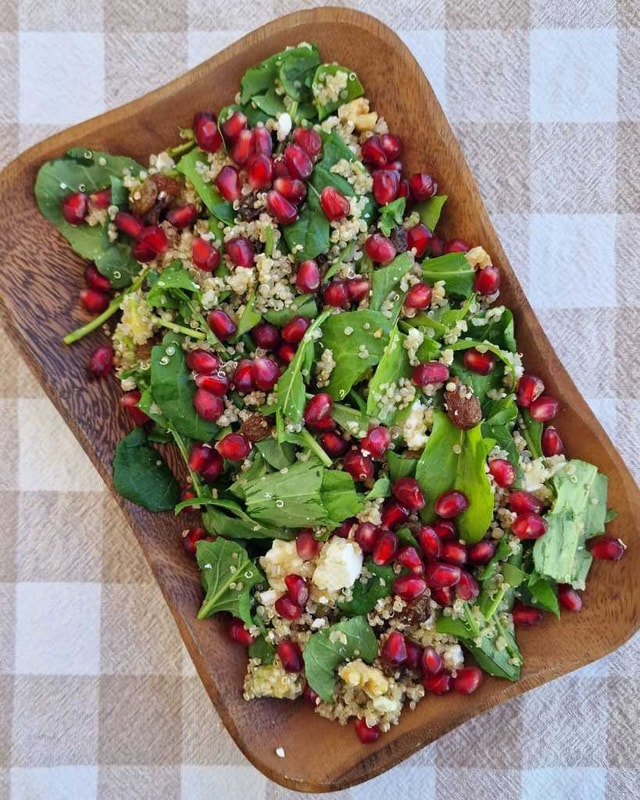 Superfoods Quinoa Salad with walnuts, raisins, avocado and feta cheese