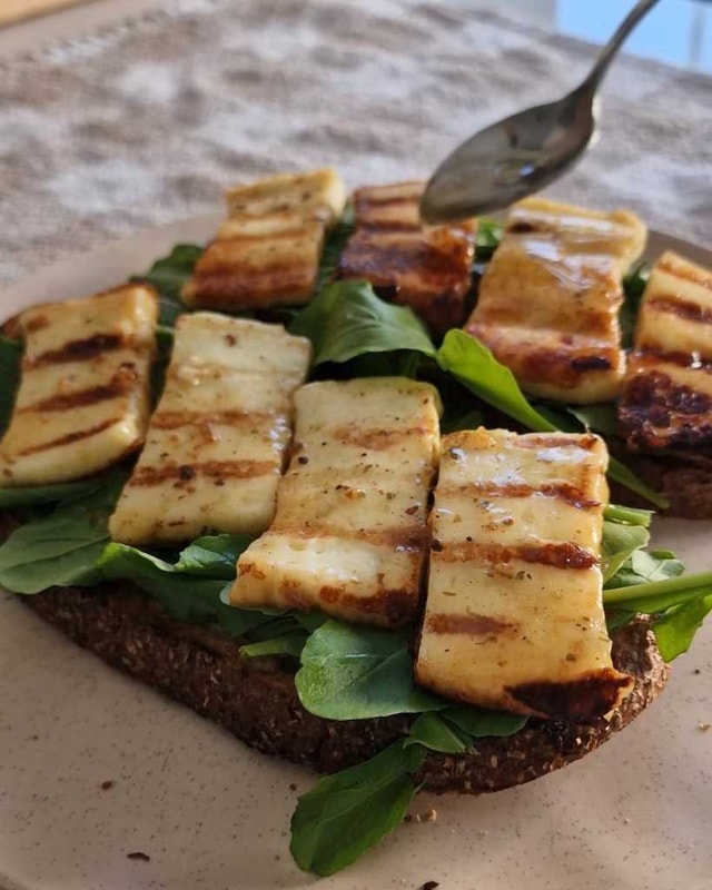 dressing the halloumi toast