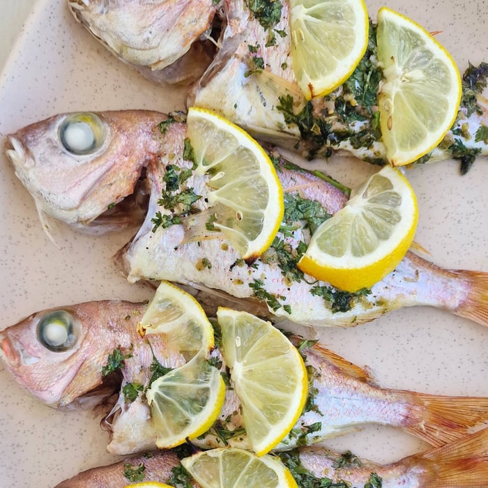 Whole-baked red mullet