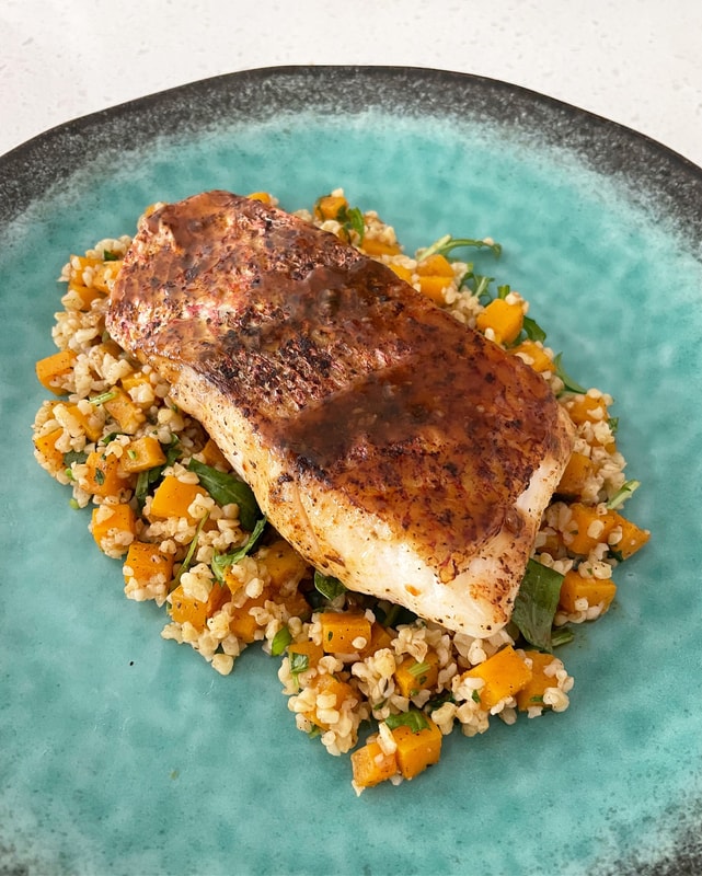 Red Snapper fillet with Roasted Butternut Squash Bulgur