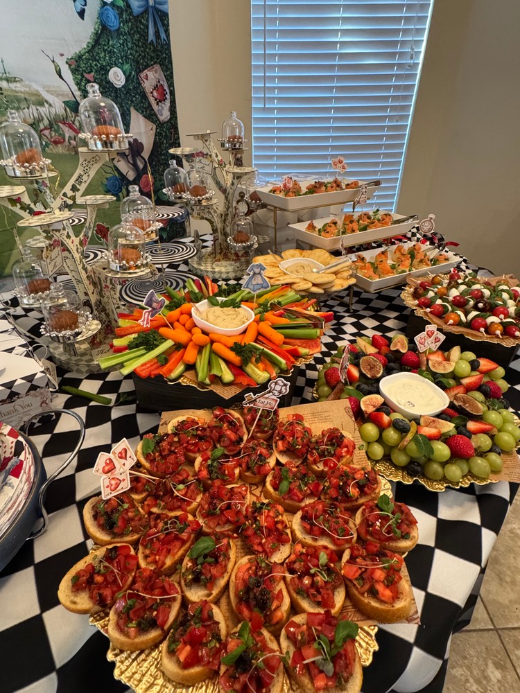 Overview of the colorful appetizer display.